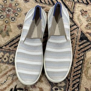 Rothy's Gray and White Striped Loafers